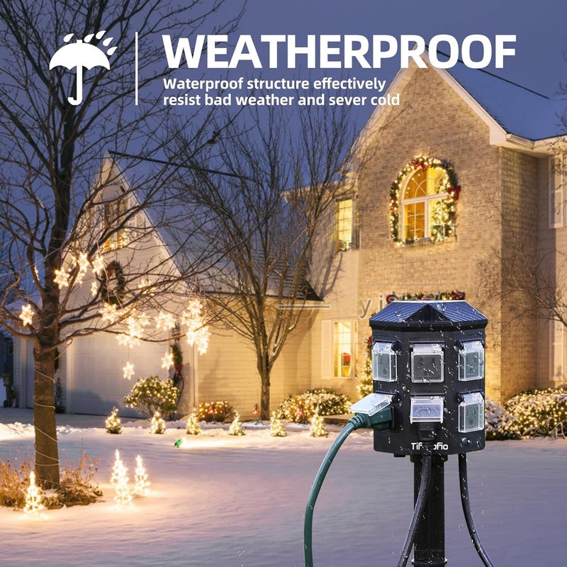 Tiffcofio Outdoor Power Strip with 50 FT Extension Cord, 100FT Remote Control, Dusk to Dawn Light Timer Waterproof, 6 Grounded Outlets for Yard, Pool and Garden, ETL Listed (50 FT) - Image 5